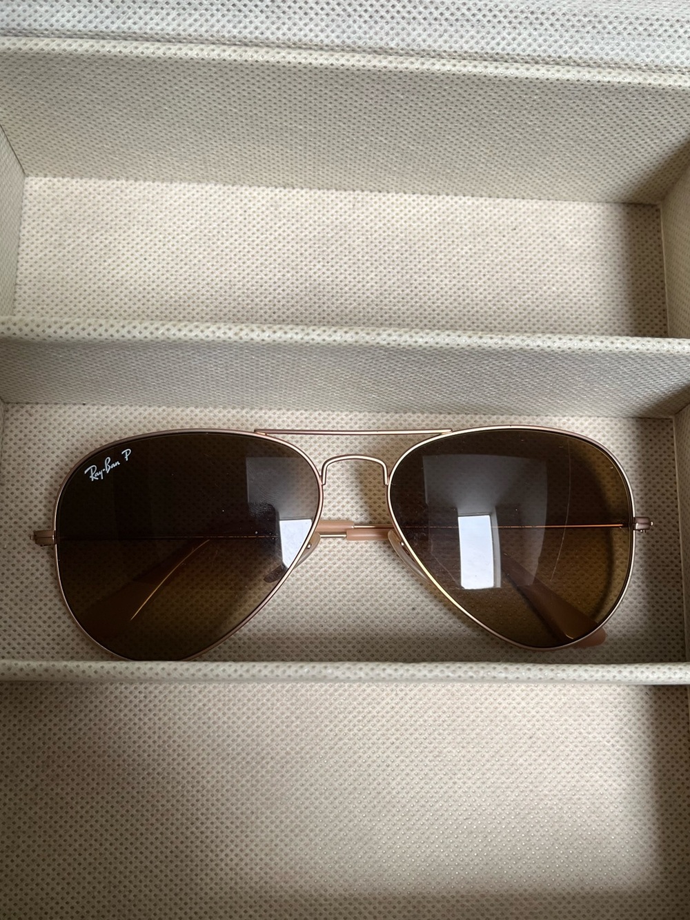 Ray-Ban Polarized Aviator Sunglasses - Rose Gold Frame, Brown Lenses